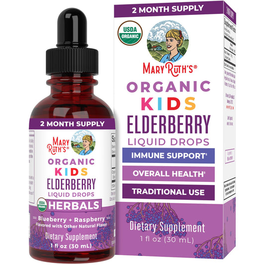 MaryRuth Organics USDA Organic Elderberry Liquid Drops for Kids | Vegan Elderberry Extract Organic Glycerin | Immune Support Supplement | Overall Health | Formulated for Ages 4-13 | 1oz - NutriGlobal