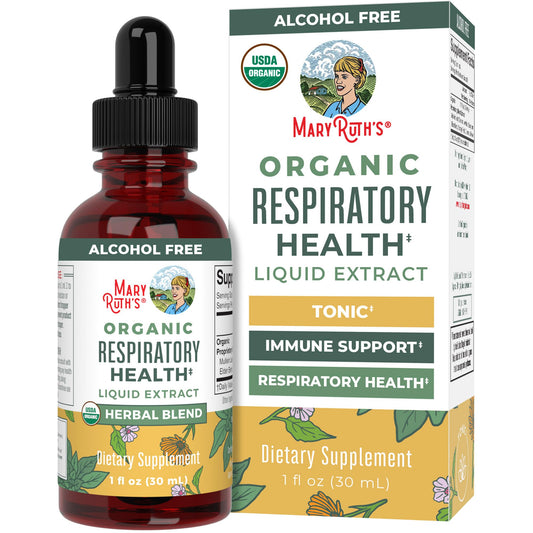 MaryRuth Organics USDA Organic Respiratory Health Liquid Drops with Mullein Leaf | Marshmallow Root & Elderberry | Mullein Drops for Lungs Herbal Blend | Immune Support Supplement | Vegan | 1 Fl Oz - NutriGlobal