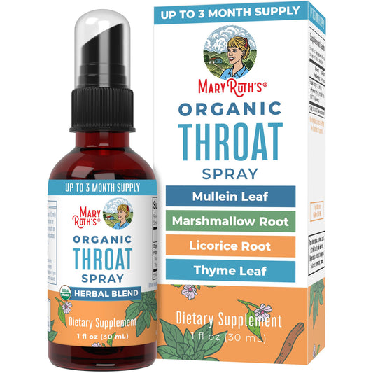 MaryRuth Organics USDA Organic Throat Spray with Mullein Leaf | Marshmallow Root & Licorice Root & Thyme Leaf | 4 Herbal Blend | Non-GMO | Vegan | Gluten Free | 1 Fl Oz | Up to 100 Servings - NutriGlobal