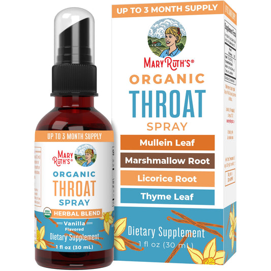 MaryRuth Organics USDA Organic Throat Spray with Mullein Leaf | Marshmallow Root & Licorice Root & Thyme Leaf | Vanilla | 4 Herbal Blend | Non-GMO | Vegan | Gluten Free | 1 Fl Oz | Up to 100 Servings - NutriGlobal