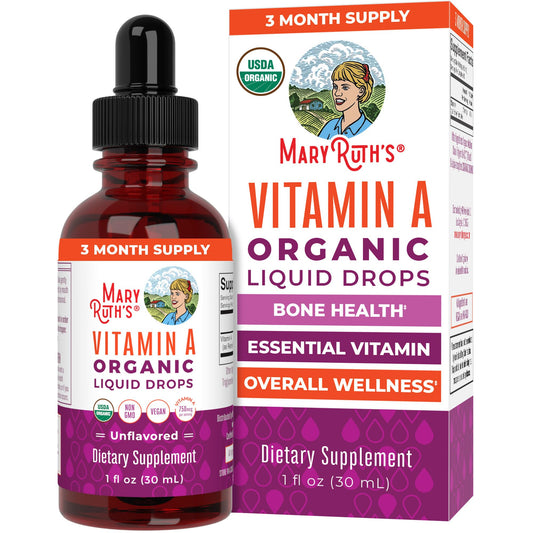 MaryRuth Organics USDA Organic Vitamin A Liquid Drops | 3 Month Supply | Bone Health for Ages 14+ | Essential Vitamin | 750mcg per Serving | Sugar Free | Vegan | Non-GMO | Gluten Free | 1oz - NutriGlobal