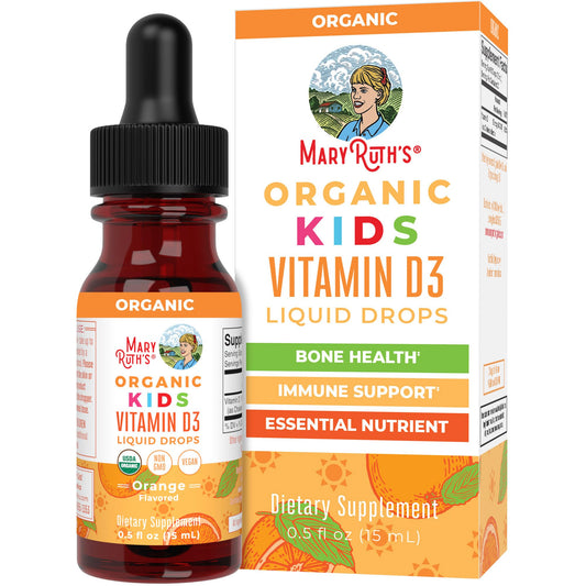 MaryRuth Organics USDA Organic Vitamin D3 Liquid Drops for Kids | 640 IU Vitamin D3 Per Serving | Kids Immune Support & Bone Health Supplement | Formulated for Ages 4-13 | 0.5oz | 30 Servings - NutriGlobal
