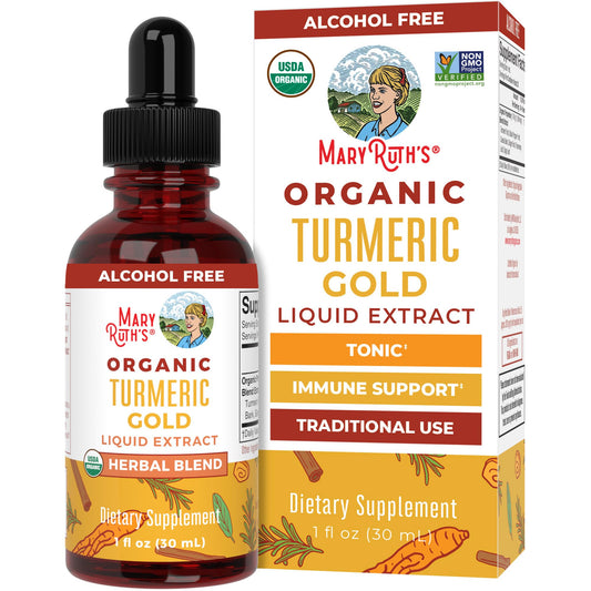 MaryRuth Organics USDA Turmeric Gold Liquid Drops | Herbal Blend | Turmeric Curcumin | Black Pepper | Cassia Cinnamon Bark | Ginger Root | Immune Support | Non-GMO Project Verified | Vegan | 1oz - NutriGlobal