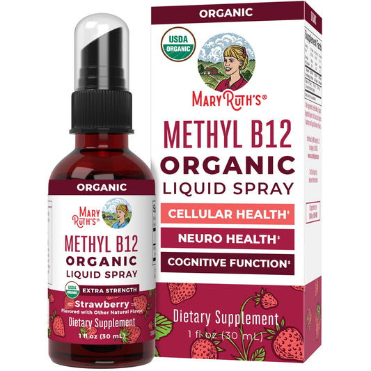 MaryRuth Organics Vitamin B12 Liquid Spray | Vegan, Non-GMO, Gluten-Free | USDA Organic Supplement | Energy & Nervous System Support | B12 Vitamins for Women & Men | 720 mcg | 1 Fl Oz - NutriGlobal