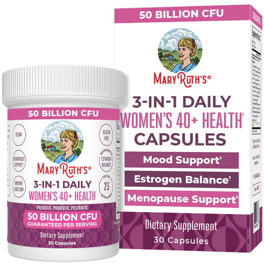MaryRuth's 3-in-1 Daily Health 40+ Probiotics for Women | Hormonal & Menopause Support Supplement for Women | Gut Health Capsules | 50 Billion CFU | Allergen Free | 30 Ct - NutriGlobal