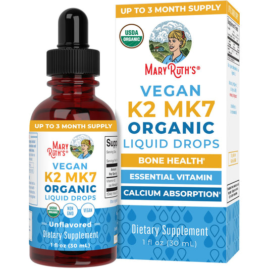 MaryRuth’s USDA Organic Vitamin K2 MK7 Liquid Drops for Adults & Kids | Sourced from Natto | Menaquinone- 7 | Vegan K2 Vitamin for Bone Health & Calcium Absorption | 1oz | Up to 90 Servings - NutriGlobal