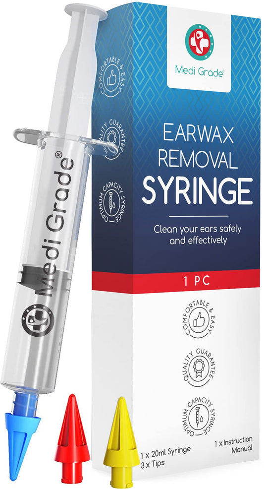 Medi Grade Ear Syringe Ear Wax Removal Kit with 3 Quad-stream Tips - NutriGlobal