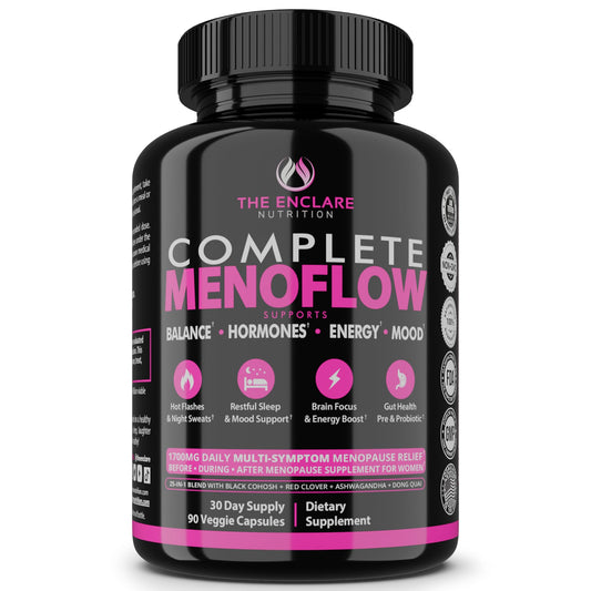 Menopause Supplement for Women – Complete MenoFlow 1700mg Daily Multi-Symptom Support, Hot Flash Relief, Hormone Balance, Mood & Energy, with Black Cohosh, Red Clover & Ashwagandha – 90 Veggie Caps - NutriGlobal