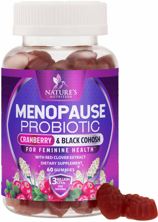 Menopause Supplement Gummies - 3 Billion CFU Women's Probiotics - Advanced Menopause Relief Formula for Women with Black Cohosh & Red Clover - Mild Hot Flashes & Night Sweats Support - 60 Gummies - NutriGlobal