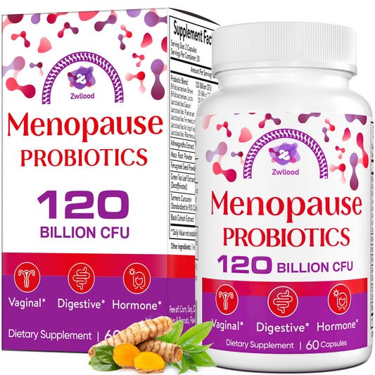 Menopause Supplements for Women, 120 Billion CFU Menopause Probiotics for Women, All-Natural Probiotic for Hot Flashes Menopause, Night Sweats, Mood Swings, Gut and Hormone - 60 Herbal Capsules - NutriGlobal