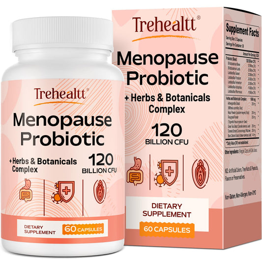 Menopause supplements for women, 120 Billion CFU Probiotic, 13-in-1 Herbs & Botanicals Complex, for Hormone Menopause, Hot Flashes, Night Sweats, Mood Swings, Sleep Disturbances, Vegan, 60 Capsules - NutriGlobal