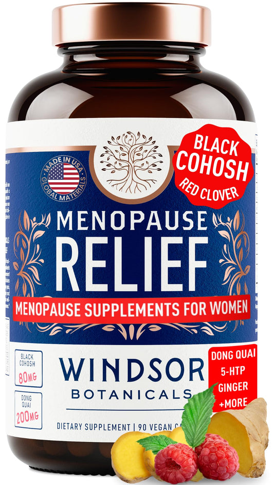 Menopause Supplements for Women - 5-HTP, Dong Quai, Black Cohosh for Menopause Hot Flashes, Night Sweats Relief Support - Womens Pre Meno Premenopausal Perimenopause Supplement - 90 Caps - NutriGlobal
