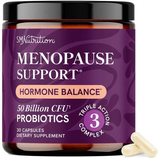 Menopause Support with Prebiotics and Probiotics for Women | Hormone Balance, Hot Flashes & Night Sweats | 50 Billion CFU, DIM & Black Cohosh | Triple Action Menopause Supplements for Women | 30 Ct - NutriGlobal