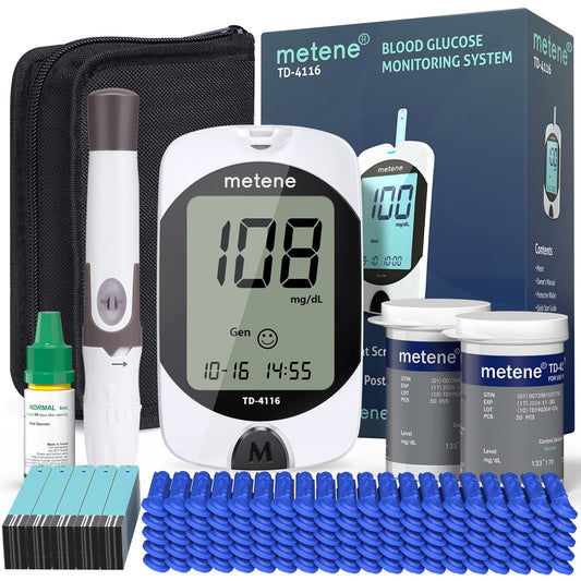 Metene TD-4116 Blood Glucose Monitor Kit, 100 Glucometer Strips - NutriGlobal