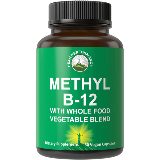 Methyl B12 Vitamin + Whole Food Blend of 25 Vegetables and Fruits for Max Absorption. Vegan Vitamin B12 Methylcobalamin - Methyl B-12 Supplement for Energy, Focus and Relief. 30 Day Supply Capsules - NutriGlobal