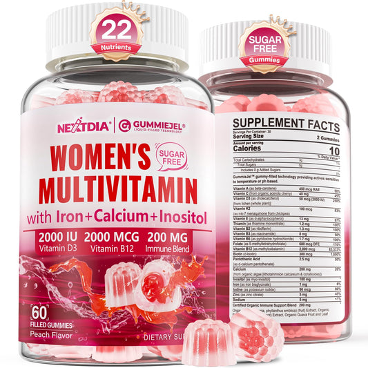 Methylated Multivitamin for Women Gummies, Calcium, D3 K2, Methylfolate & B12, Inositol, Daily Vitamin A C E, B Complex, Biotin, Zinc - NutriGlobal
