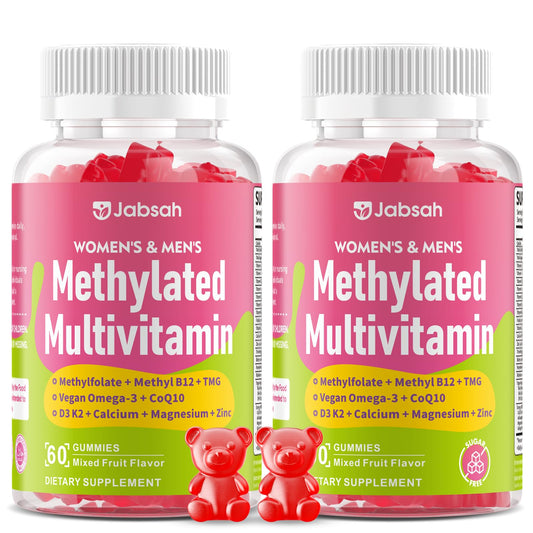 Methylated Vitamin B Complex Gummies for Women & Men, Multivitanins Gummy with Vitamin A, C ,E, Methylfolate & B12, TMG, Calcium, D3 K2 - NutriGlobal