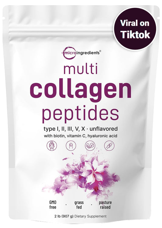 Micro Ingredients Multi Collagen Protein Powder, 2 Pounds – Type I,II,III,V,X with Biotin - NutriGlobal