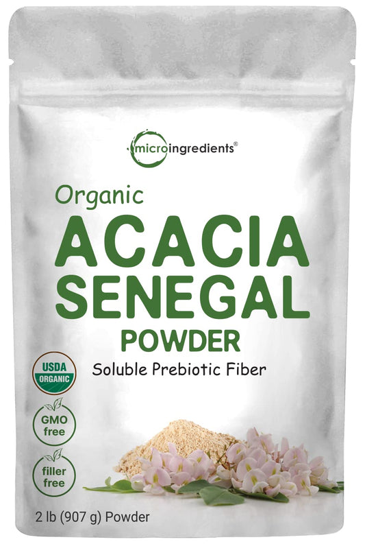 Micro Ingredients Organic Acacia Senegal Powder, 2 Pounds (32 Ounce), Instant Soluble - NutriGlobal