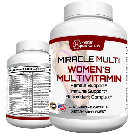 MiracleMulti Multivitamin for Women - Female Support Formula, Immune Support, Minerals, Biotin, Antioxidants & Superfoods Blend – 60 Capsules - NutriGlobal