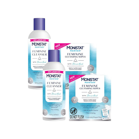 Monistat Boric Acid Feminine Cleanser, (2 Wash & 2 Cloth) Variety Pack - NutriGlobal