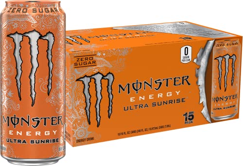 Monster Energy Ultra Sunrise, Sugar Free Energy Drink, 16 Fl Oz (Pack of 15) - NutriGlobal