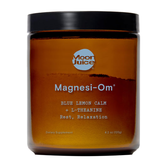 Moon Juice Magnesi-Om Magnesium Powder Supplement - Chelated Magnesium Complex + L-Theanine Blend for Rest, Relaxation & Regularity - Vegan, Non-GMO & No Sugar, Blue Lemon, 4.2 oz, 30 Servings - NutriGlobal