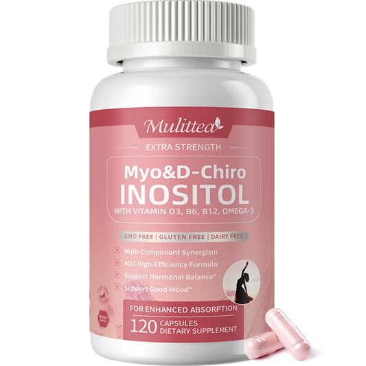 Mulittea Myo-Inositol & D-Chiro Supplement for Women - 14-in-1 Liposomal Inositol with Folic Acid,Omega-3 & Multivitamin for Hormone Balance,Support Ovarian,Skin & Mood- 40:1 Vegan 120 Capsules - NutriGlobal