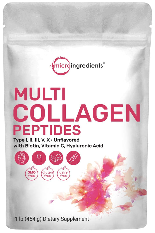 Multi Collagen Peptides Powder, 16 Oz - Hydrolyzed Protein Peptides | Type I,II,III,V,X - NutriGlobal