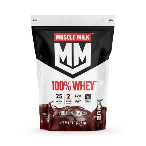Muscle Milk 100% Whey Protein Powder, Chocolate, 5 Pound, 66 Servings, 25g Protein - NutriGlobal