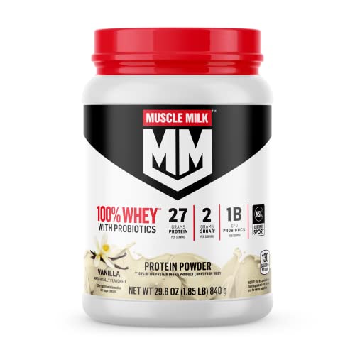 Muscle Milk 100% Whey With Probiotics Protein Powder, Vanilla, 1.85 Pound, 23 Servings - NutriGlobal