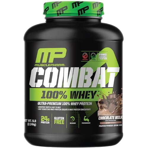 MusclePharm Combat 100% Whey, Chocolate Milk - 5 lb Protein Powder - Gluten Free - NutriGlobal