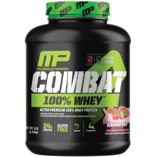 MusclePharm Combat 100% Whey Protein Powder, Strawberry Cream Flavor - NutriGlobal