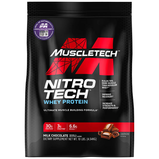Muscletech Whey Protein Powder (Milk Chocolate, 10 Pound) - Nitro-Tech Muscle Building - NutriGlobal