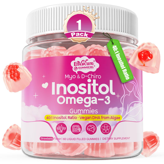 Myo-Inositol & D-Chiro Ideal 40:1, Inositol + Omega-3(3:1) Gummies, Hormone Balance for Women | Sugar Free Inositol Gummies w/Omega 3 DHA:EPA (3:1), Inositol Supplement for Cycle Health, Vegan, 60 Ct - NutriGlobal
