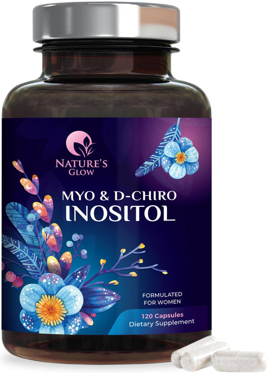 Myo-Inositol & D-Chiro Inositol 1025mg - 40:1 Ideal Ratio for Ovarian Support, Vegan Myo & D Chiro Supplement for Women's Natural Balance and Hormone Support, Vitamin B8, Non-GMO - 120 Capsules - NutriGlobal