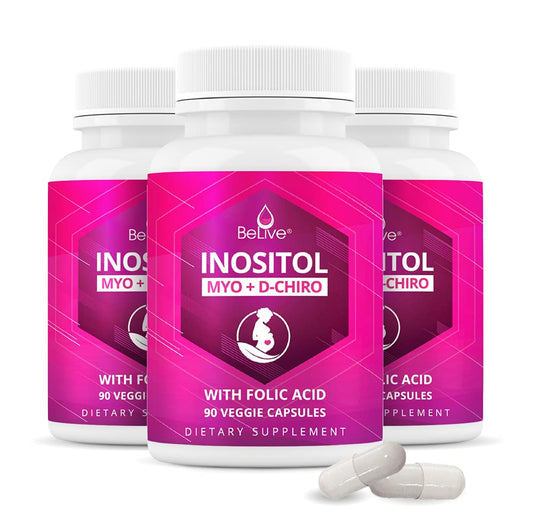 Myo-Inositol & D-Chiro Inositol Capsules with Folic Acid for PCOS | Prenatal Fertility - NutriGlobal