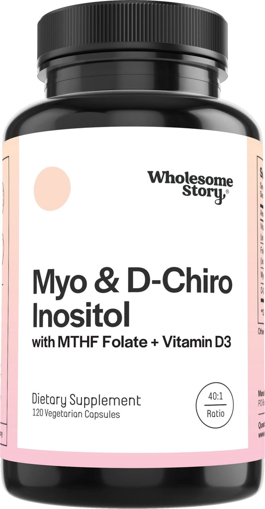 Myo-Inositol & D-Chiro Inositol Capsules with MTHF, Folate, Vitamin D| Support for Ovarian Function, Hormone Balance, & Homocysteine Levels | Fertility Supplements for Women | 40:1 Ratio - NutriGlobal