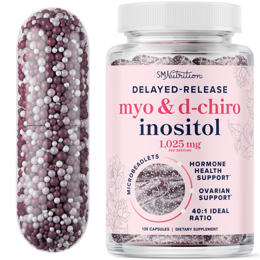 Myo-Inositol & D-Chiro Inositol for Hormone Balance for Women | Microbeadlets to Regulate Menstrual Cycle & Support Ovarian Health | 40:1 Ratio Myo & D Chiro | Non-GMO | 120 Ct (1 Month Supply) - NutriGlobal