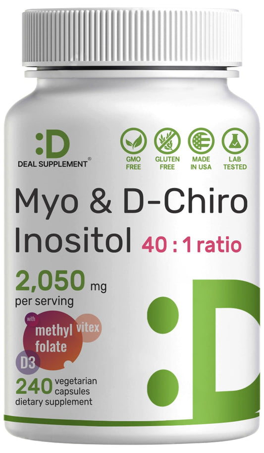 Myo-Inositol & D-Chiro Inositol Supplement (40:1) 2,050mg Per Serving, 240 Veggie Cap - NutriGlobal