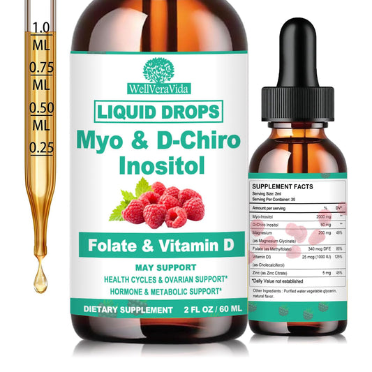 Myo Inositol & D-Chiro Inositol Supplement Liquid for Women- Ideal 40:1 Ratio Inositol Drops with MTHF Folate, Magnesium, Vitamin D, Supports Hormone Balance, Regular Cycles & Ovarian Health丨Vegan - NutriGlobal