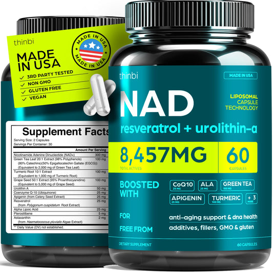 NAD Supplement 8457mg Extra Strength NMN Alternative Liposomal + Green Tea for Women & Men w/Urolithin A, Resveratrol, CoQ10, Alpha Lipoic Acid. - NutriGlobal