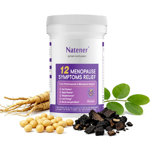 Natener Menopause Supplement for Women, Relieves 12 Menopausal Symptoms* | Black Cohosh + Soy Isoflavones + Ashwagandha + Moringa | for Alleviate Hot Flashes*, Night Sweats*, Weight* & Mood Swings* - NutriGlobal