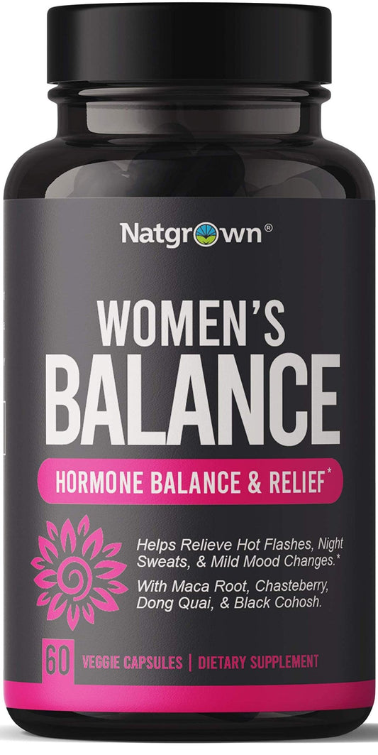 Natgrown Hormone Balance for Women PMS & Menopause Supplement for Fertility Hormonal & Menstrual Support, Helps Relief Hot Flashes - Maca Root, Vitex, Dong Quai & Black Cohosh Complex -Vegan Capsules - NutriGlobal