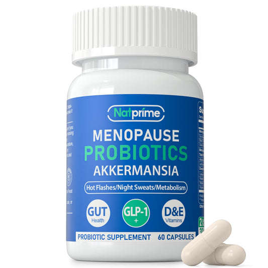 Natprime Menopause Supplements for Women - 60 Billion CFU Akkermansia Probiotic for Hormonal Balance, Night Sweats, Hot Flashes Relief, Gut Health, Mood Support & URO Viginal probiotic - 60 Ct 30 Day - NutriGlobal