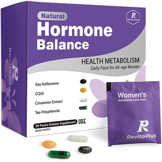 Natural Hormone Balance for Women, Menopause Supplements for Women with Evening Primrose Oil,CoQ10,Soy Isoflavones, Daily Pack Supports Peri+Menopause+Post, PMS,Metabolism,Mood,Energy 30Packs - NutriGlobal