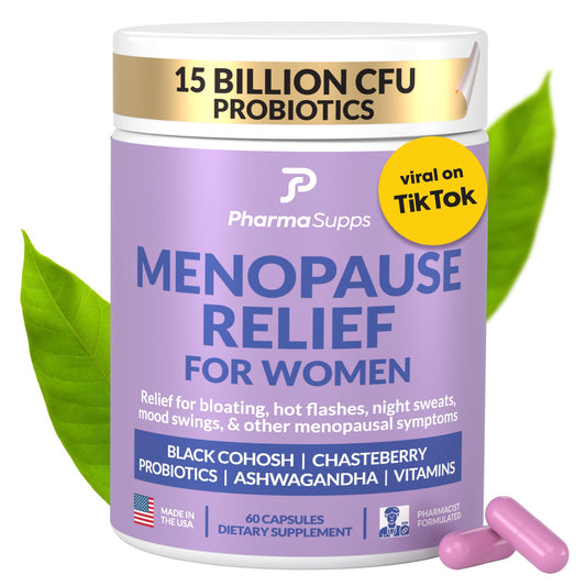 Natural Menopause Supplements for Women - Perimenopause Supplements for Hormonal Balance, Bloating & Mood Swings | Hot Flashes Menopause Relief w/Probiotics & Prebiotics, Black Cohosh & Chasteberry - NutriGlobal