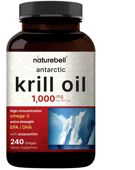 NatureBell Antarctic Krill Oil 1000mg Supplement, 240 Softgels, Natural Source of Omega-3 - NutriGlobal