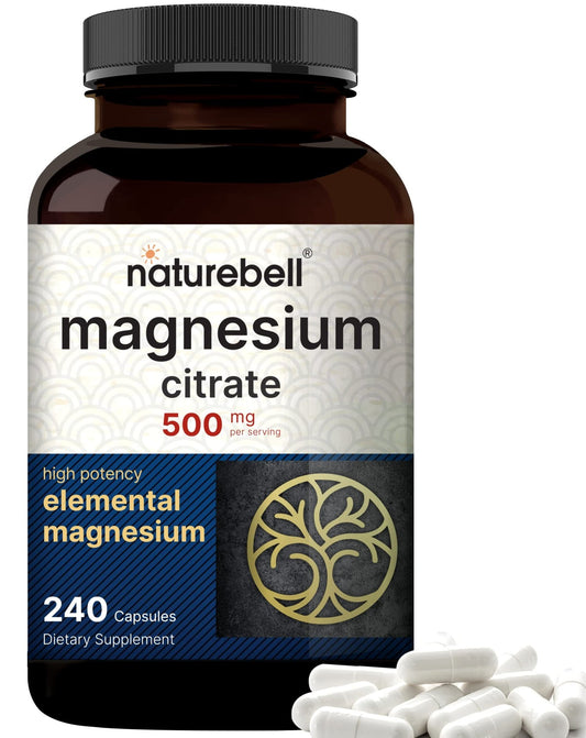 NatureBell Magnesium Citrate 500mg, 240 Capsules | High Purity Elemental Form - NutriGlobal
