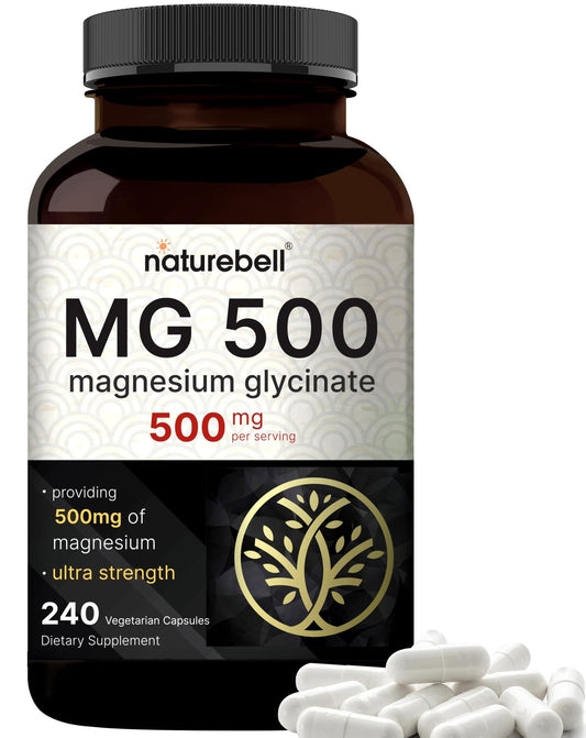 NatureBell Magnesium Glycinate 500mg Per Serving | 240 Veggie Capsule, 100% Chelated - NutriGlobal
